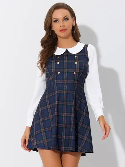 Allegra K- Plaid Peter Pan Collar Long Sleeve Mini A-Line Dress