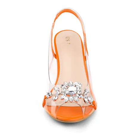 Allegra K - Flower Rhinestone Peep Toe Heeled Sandals