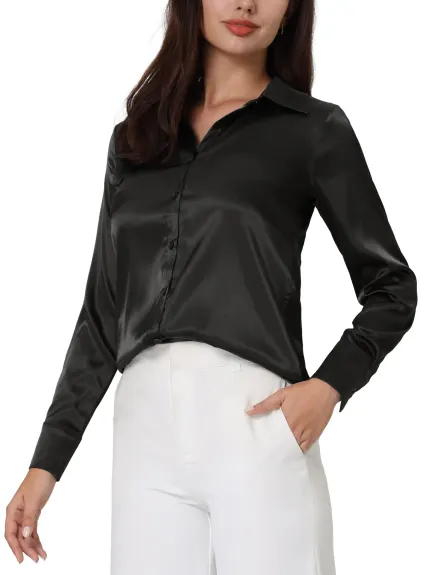 Hobemty- Satin Collar Button Down Shirt