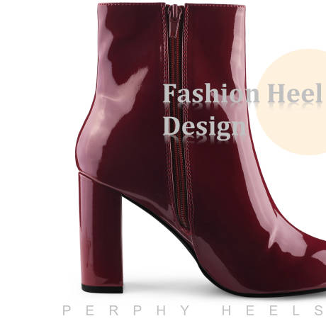 Allegra K - Pointed Toe Zip-up Glossy Ankle Boots