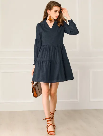 Allegra K- Swiss Dot Long Sleeve Ruffle Dress