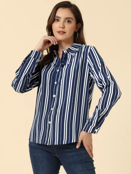 Allegra K- Chemise boutonnée à manches longues et col à revers