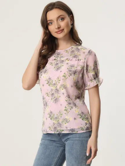 Allegra K- Blouse florale en mousseline à volants