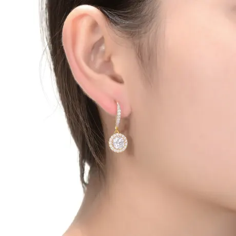 Genevive Boucles d'oreilles pendantes en argent sterling avec halo de zircones cubiques rondes colorées