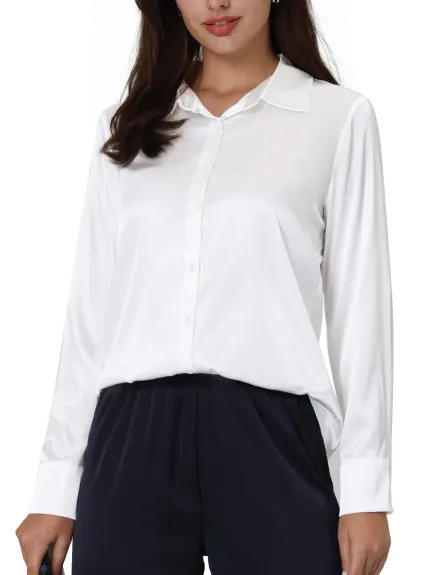 Hobemty- Satin Collar Button Down Shirt