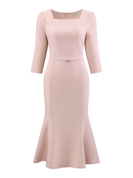 INSPIRE CHIC - Square Neck Fishtail Belted Dress