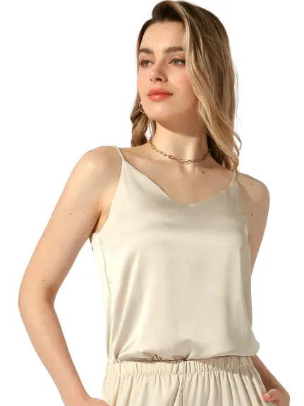 Allegra K - Satin V Neck Spaghetti Strap Tank Top