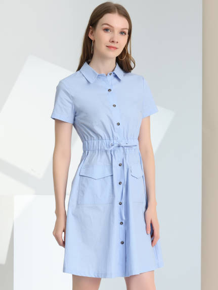 Allegra K- Button Down Cotton Flare Shirt Dress