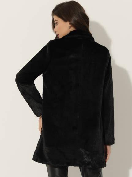 Allegra K - Open Front Fluffy Faux Fur Midi Jackets