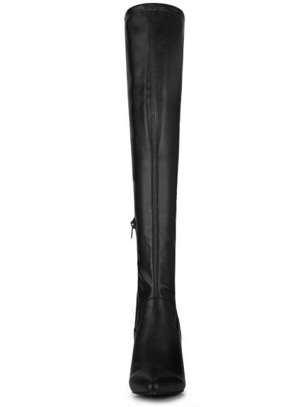 Allegra K- Thigh High Block Heels Pointed Toe Tall Boots