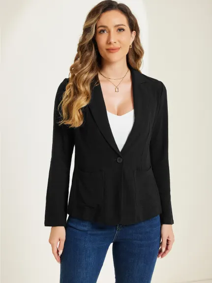 Allegra K - Notch Lapel One Button Linen Blazer