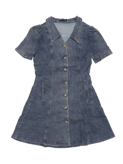 Allegra K- Button Down Short Sleeve Denim Dress