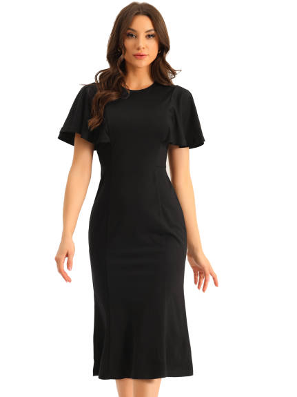 Allegra K- Sheath Ruffle Sleeve Round Neck Dress