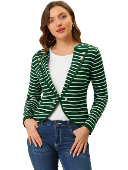 Allegra K- Notched Lapel Casual Striped Blazer