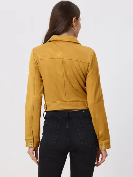 Allegra K- Faux daim col cranté boutonné veste courbée