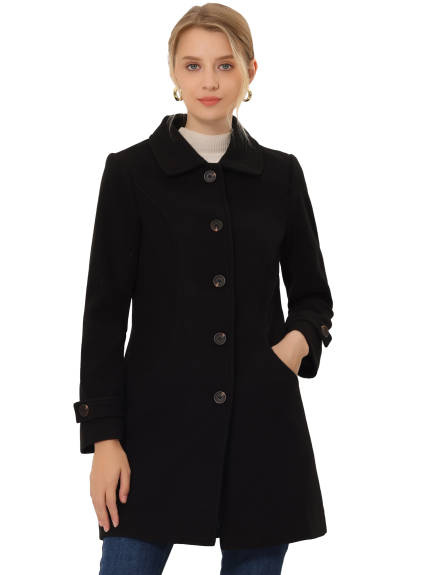 Allegra K- Peter Pan Collar Outwear Trench Peacoat