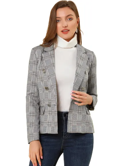 Allegra K- Veste blazer à revers cranté à carreaux