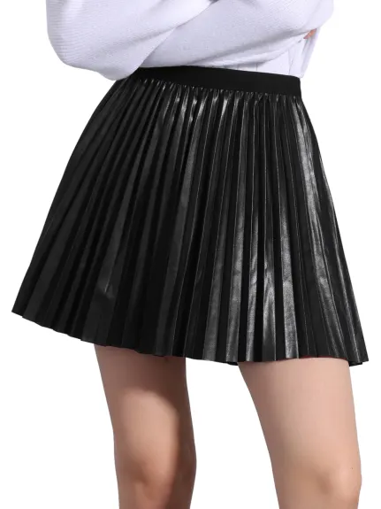 Allegra K - Elastic Waist Pleated Mini Skirt