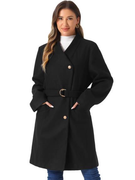 Allegra K - Stand Collar Belted Winter Coat