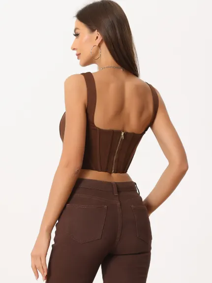 Allegra K- Square Neck Bustier Zip Top