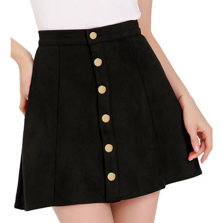 Allegra K - Faux Suede Button A-Line Mini Skirt