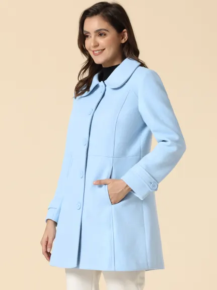 Allegra K- Peter Pan Collar Single Breasted Button Front Coat