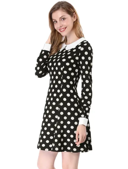 Allegra K- Peter Pan Collar Long Sleeve Above Knee A-Line Dress