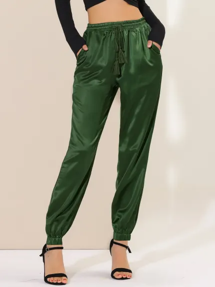 Allegra K- Pantalon d'athlétisme à taille élastique, longueur cheville, jogging