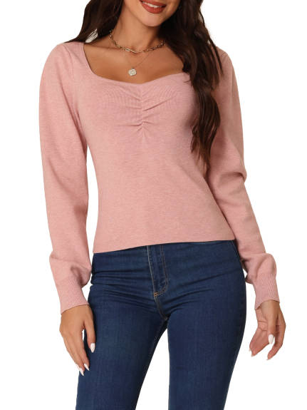 Allegra K - Solid Square Neck Ribbed Knit Sweater