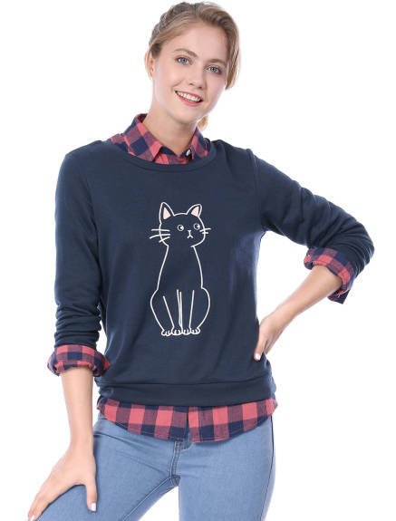 Allegra K - Cat Print Casual Sweatshirt