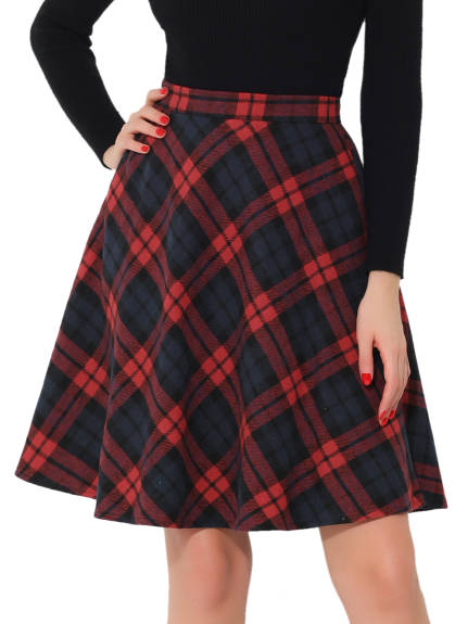 Allegra K - Plaid Tartan Knee Length A-Line Skirt