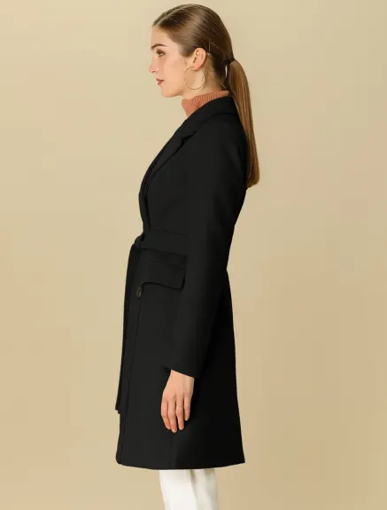 Allegra K- Double Breasted Belted Pocket Trench Coat