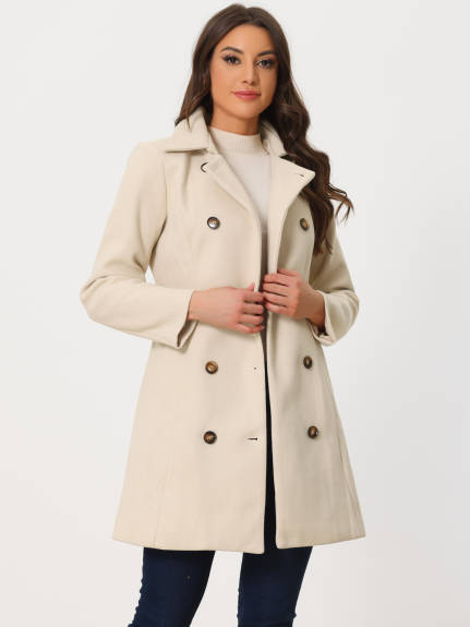 Allegra K - Double Breasted Belted Winter Pea Coat