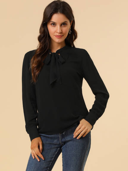 Allegra K - Bow Tie Neck Long Sleeve Blouse