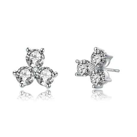 Genevive Sterling Silver Round Cubic Zirconia Clover Stud Earrings