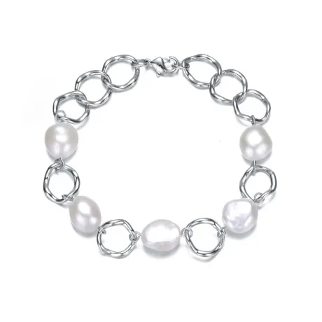 Genevive Sterling Silver Genuine Freshwater Pearl Chain Bracelet