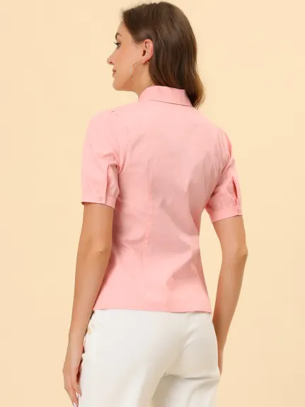Allegra K- Cotton Puff Short Sleeve  Shirt
