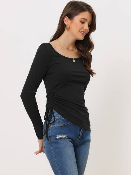 Allegra K - Side Shirring Irregular Hem Top