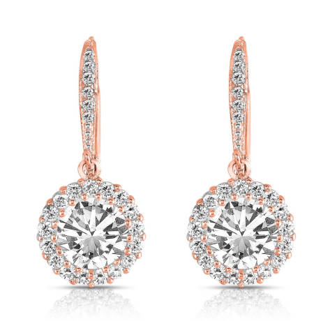 Genevive Sterling Silver with Colored Round Cubic Zirconia Halo Drop Earrings