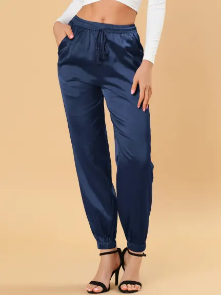 Allegra K- Pantalon d'athlétisme à taille élastique, longueur cheville, jogging