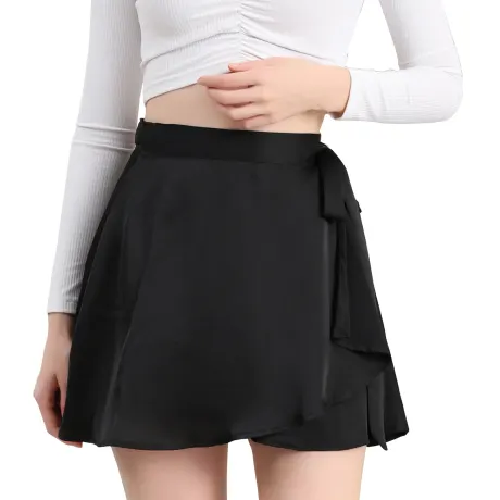 Allegra K- Satin Mini Wrap Skater Skirt