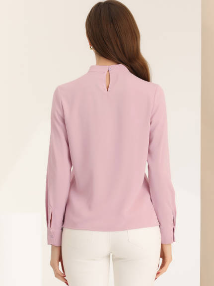 Allegra K - Dressy Stand Collar Long Sleeve Blouse