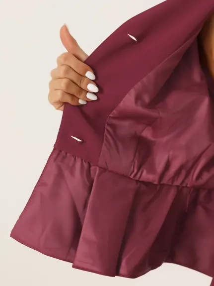 Allegra K - Collarless Peplum Blazer Skirt Business Suit