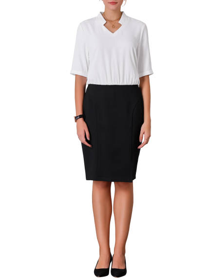 Hobemty - Short Sleeve Contrast Color Sheath Dress