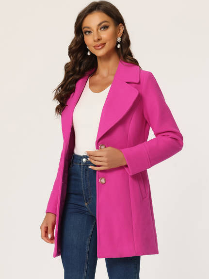 Allegra K- Notched Lapel Button Single Breasted Coat