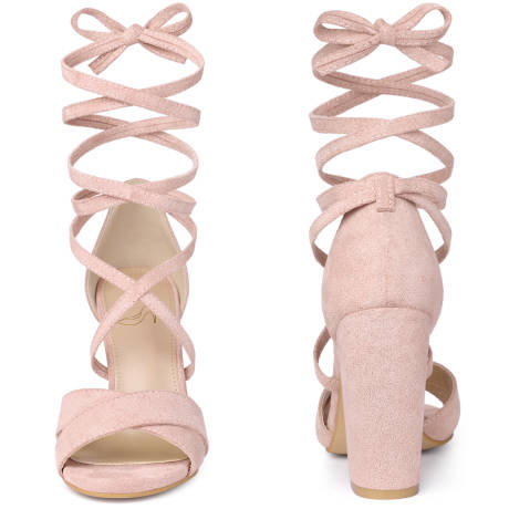 Allegra K- Strappy Chunky Heels Lace Up Sandals