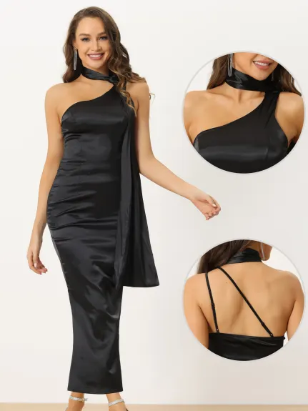 Allegra K- One Shoulder Backless Maxi Dress