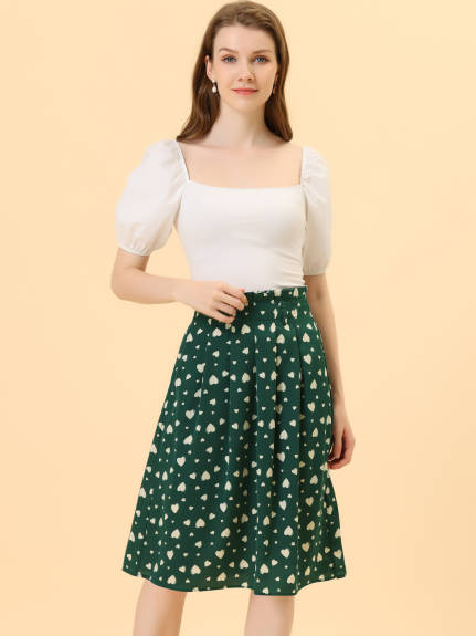 Allegra K- Belted Elastic Waist A-Line Midi Skirt