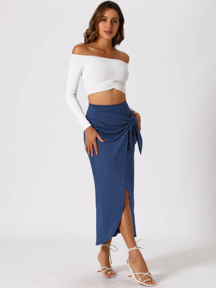 Allegra K- Boho High Waist Beach Tie Waist Wrap Skirt