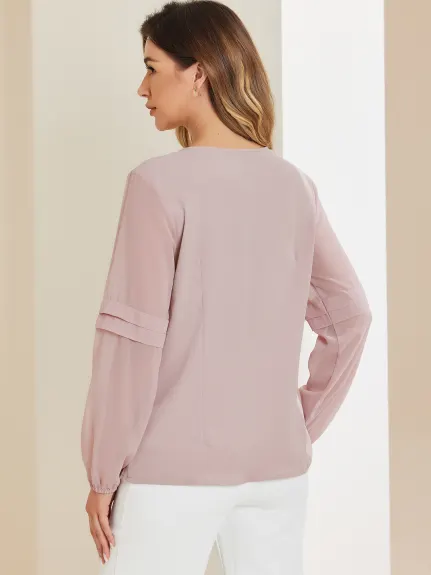 Allegra K- Long Sleeve Keyhole Neck Blouse Top